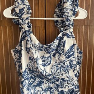 Floral Blue and White Sleeveless Dress
